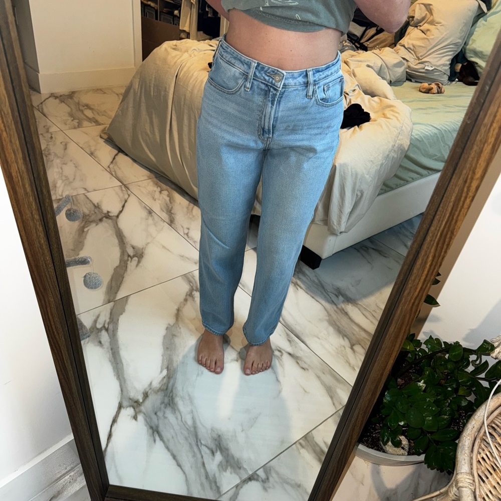 Hollister Blue Straight Leg Mom Jeans